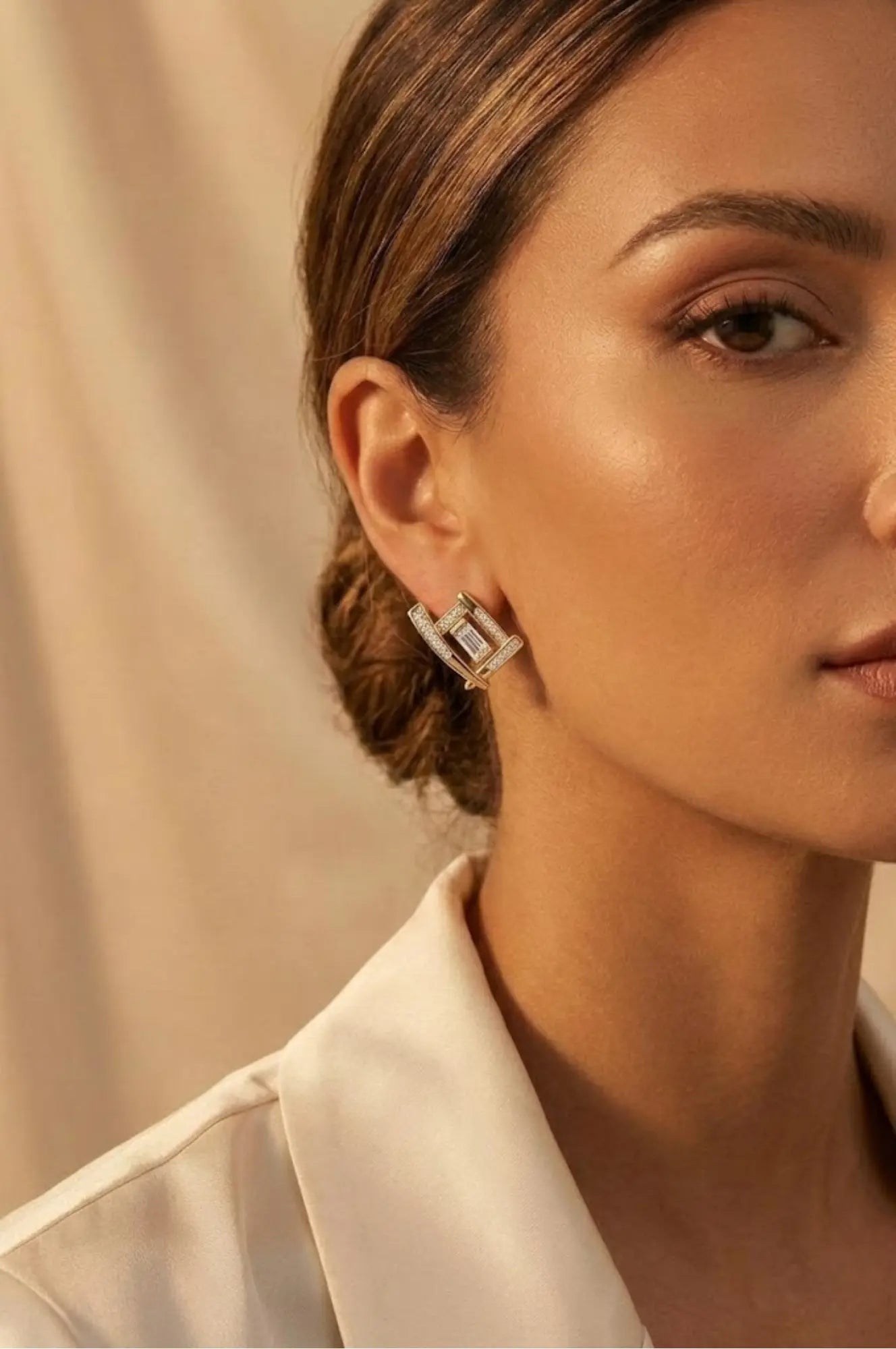 18K Gold Filled Geometric Square Huggie Earrings – Baguette & Pavé Cubic Zirconia Openwork Hoop Earrings